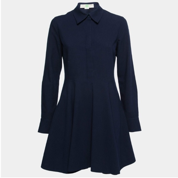 Stella McCartney Dress Collar Pleated Fit and Flare Button Down in Navy - Picture 1 of 7